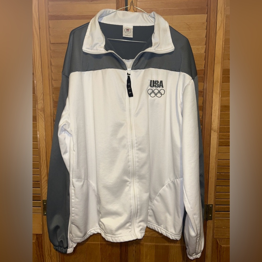 United States Olympic Committee Men Sz 2XL Jacket White & Gray Full Zip Pockets